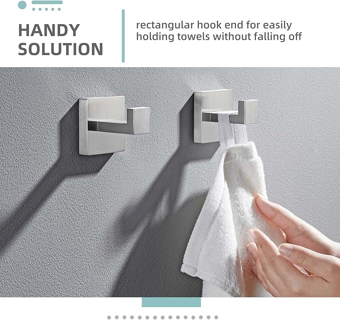 Angle Simple Towel Hooks for Bathroom, SUS 304 Stainless Steel Robe Coat Hooks for Wall, Brushed Nickel, 2 Pack