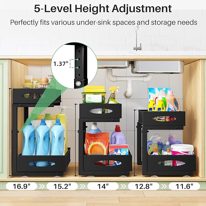 Under Sink Organizer, 2 Tier Pull out Cabinet Organizer Baskets with Mesh Sliding Drawers, Slide out Storage Shelf for Home, Kitchen, Bathroom, Pantry, Office Cabinet, Countertop(1 Pack)-NeatNest
