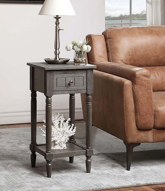Convenience Concepts French Country Khloe 1 Drawer Accent End Table 14" - Traditional Farmhouse Side Table with Storage Drawer and Shelf for Living Room, Wirebrush Dark Gray-NeatNest