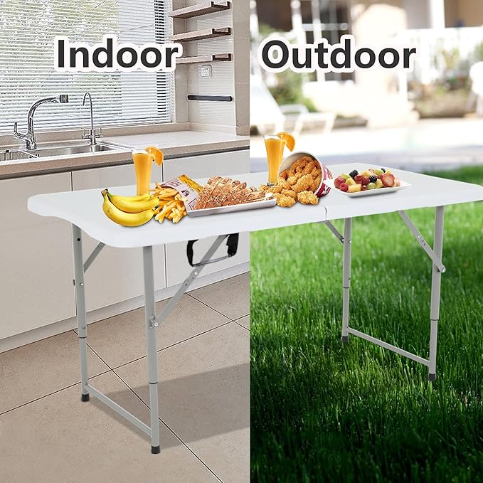 FDW Folding Half Portable Foldable Table for Parties Backyard Events (White, 6 FT 70 * 29) (White, 4 FT)-NeatNest
