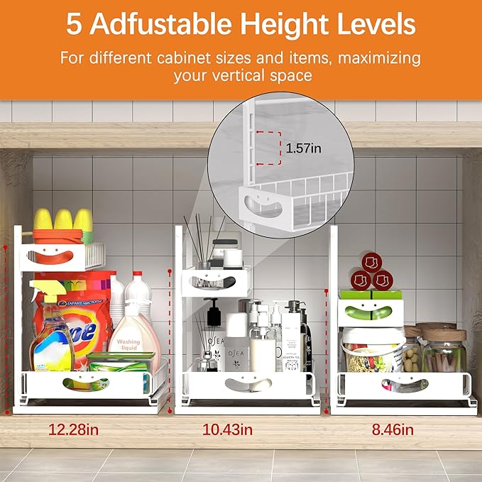 Under Sink Organizer with Pull-Out Drawers,Kitchen Sink Organizer,2 Tier Bathroom Organizers And Storage,Bathroom Accessories Set,White 1 Pack-NeatNest
