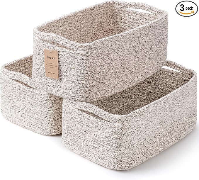 3-Pack Storage Baskets for Organizing | Woven Shelf Toy Basket | Rope Baskets for Gifts Empty | Closet Organizer Bins with Handles | Cube Decorative Box | 13.7×7.1×6.7” | Mixed brown-NeatNest