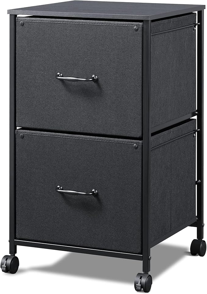 DEVAISE 2 Drawer Mobile File Cabinet, Rolling Printer Stand, Fabric Vertical Filing Cabinet fits A4 or Letter Size for Home Office, Black-NeatNest