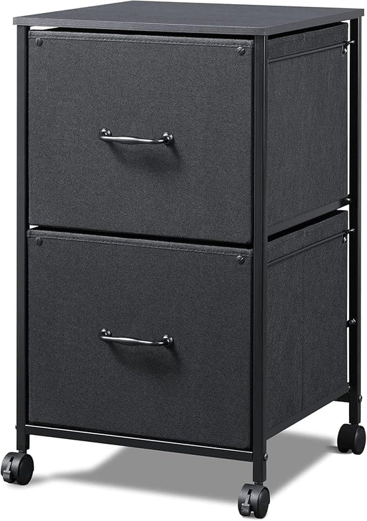 DEVAISE 2 Drawer Mobile File Cabinet, Rolling Printer Stand, Fabric Vertical Filing Cabinet fits A4 or Letter Size for Home Office, Black-NeatNest