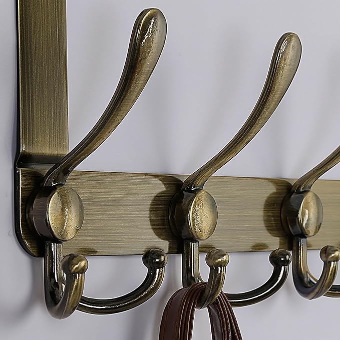Dseap Over The Door Hook Hanger - 5 Tri Hooks, Heavy Duty Over The Door Towel Rack Coat Rack for Clothes Hat Towel, Bronze, 2 Packs