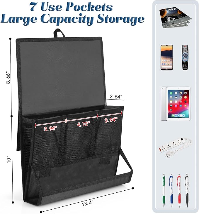 Bedside Caddy Bedside Storage Organizer Bedside Organizer with Power Strip Holder and 2 Adjustable Straps for Home Bunk Bed College Dorm Sofa (2 Pack Black)-NeatNest