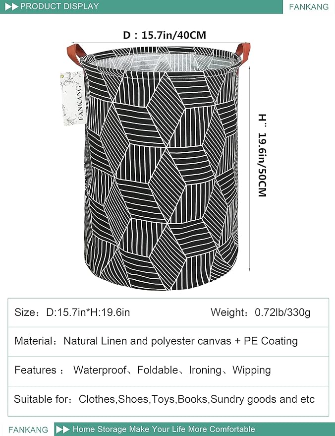 FANKANG Storage Basket, Nursery Hamper Canvas Laundry Basket Foldable with Waterproof PE Coating Large Storage Baskets for Kids Boys and Girls, Office, Bedroom, Clothes,Toys(Black Magic cube)
