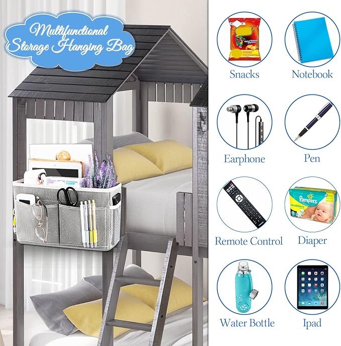 Bedside Caddy Bedside Hanging Storage Basket Bed Caddy for Headboards Bunk Dorm Rooms Crib Beds Rails Organizer (Grey)-NeatNest