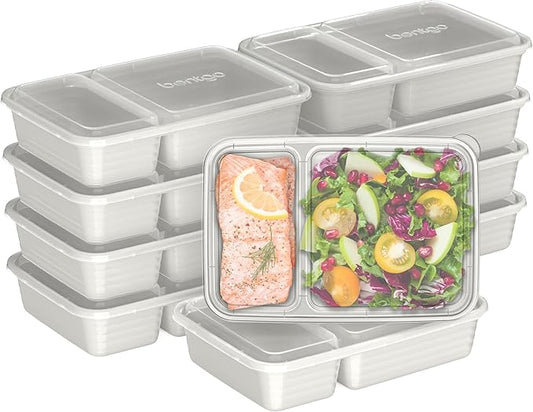 Bentgo 20-Piece Lightweight, Durable, Reusable BPA-Free 2-Compartment Containers - Microwave, Freezer, Dishwasher Safe - Whisper Gray-NeatNest