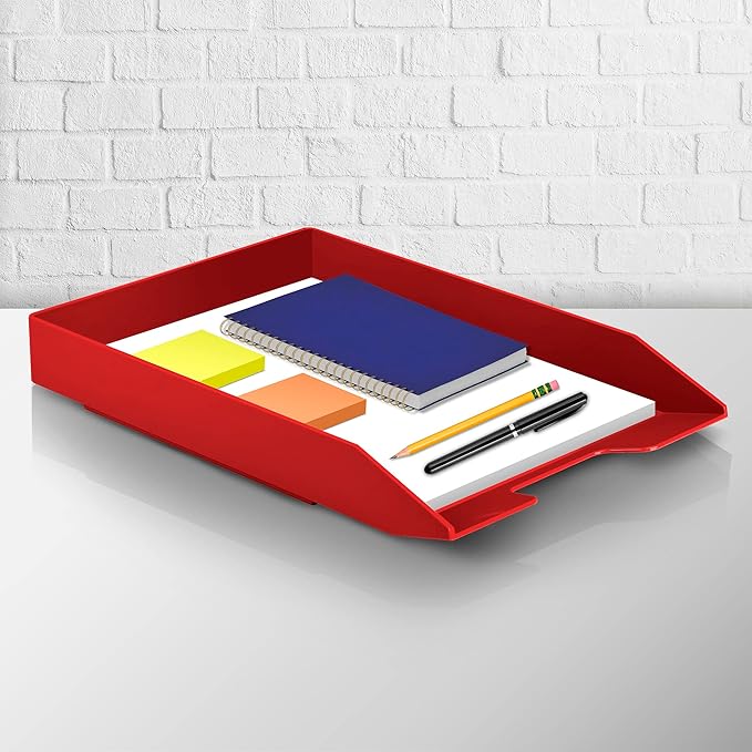 Acrimet Stackable Letter Tray Front Load, Letter Size, Plastic, Solid Red Color, 1 Unit-NeatNest