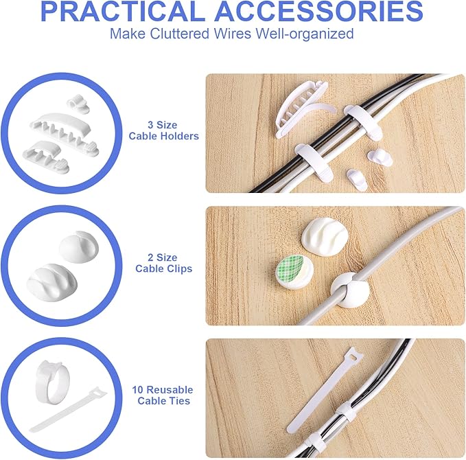 Chouky Cable Organizer Box Set of Three, Power Cover Cord Holder Surge Protector for Desk (White)