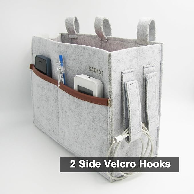 Bedside Caddy, Felt Bedside Storage Organizer, Hanging Storage Bag, Chair Organizer Caddy, Remote, Magazine, Drink Bottle Holder for Hospital, Dorm Bed, Baby Stuff, Office (Light Grey Small)-NeatNest