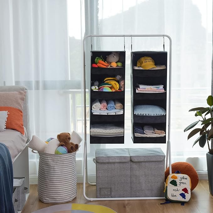 GRANNY SAYS 4-Shelf Hanging Organizer, Closet Hanging Shelves, Closet Hanging Storage Organizers, Organization for Bedroom, Living Room, Baby Nursery, Camper Accessories, Black, 2-Pack-NeatNest