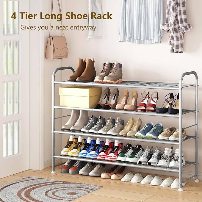 LINZINAR Shoe Rack 4 Tier Storage Organizer for Closet Entryway Metal Grey-NeatNest