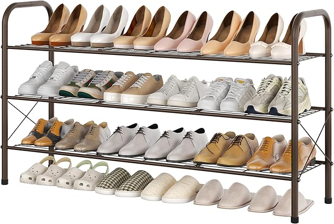 Hoctieon 3 Tier Mesh Style Shoe Rack, Entryway Shoe Shelf, Shoe Storage Organizer, Shoe Rack for Closet, Space Save for Bathroom, Garage, Hallway, Bedroom, Living Room, Brown-NeatNest
