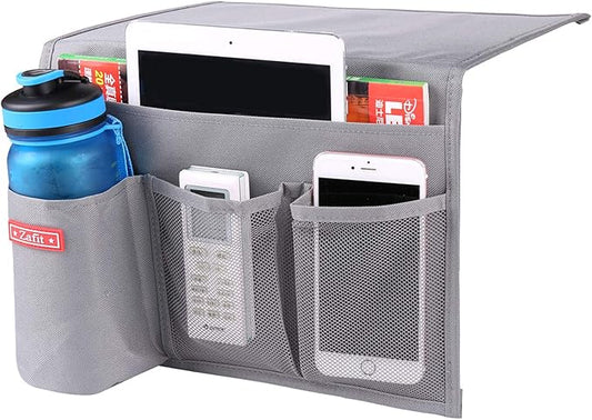 Bedside Storage Organizer - Table Cabinet Organizer Caddy for Remotes, Phone, Glasses (4 Pockets - Grey)-NeatNest
