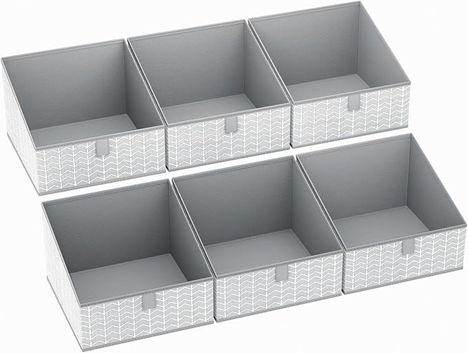 DIMJ Storage Bins Basket for Closet Storage, Fabric Baskets for Closet Shelves, Foldable Storage Cube for Toys, DVDs, Books, Gray, 6Pack-NeatNest