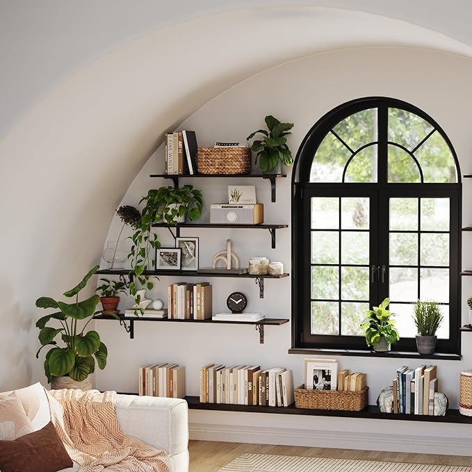 DINZI LVJ Long Wall Shelves, 55.1" Large Floating Shelves Set of 2, Wide Display Shelf Wall Mounted with Brackets, Easy Hanging for Living Room, Toilet, Office, Bedroom, Espresso-NeatNest