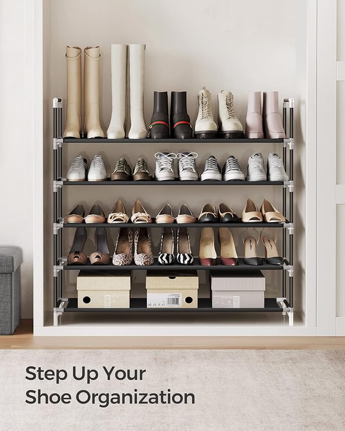 SONGMICS 5-Tier Shoe Rack, Shoe Storage for Hallway Closet, Slim and Space-Saving, Metal Frame, Non-Woven Fabric Shelves, Black ULSH55H-NeatNest