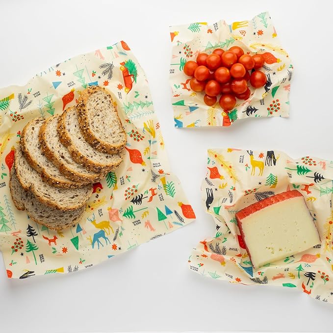 Bee's Wrap Beeswax Wraps for Food - Winter Wonderland 3 Pack (S, M, L) Made in USA Reusable & Organic Food Wraps, Sandwich Wrap & Bowl Covers - Eco-Friendly Alternative to Aluminum Foil & Plastic Wrap-NeatNest