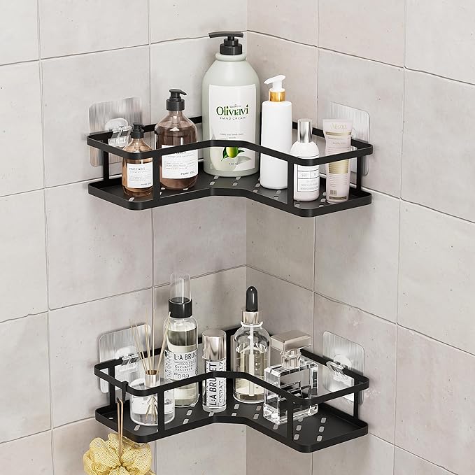 FJNATINH Corner Shower Caddy - 4-Tier Bathroom Organizer with Adjustable Feet, Heavy Duty Shower Shelf for Shampoo, Soap, Towels - Easy Install, No Drilling Required