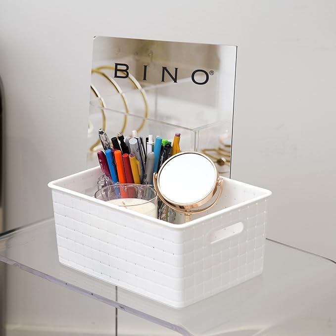 BINO Plastic Basket, Small White, 5 Pack - Rectangular Cabinet Organizer, Multi-Use Storage Basket, Drawer and Cabinet-Friendly, Portable, Durable, Space Efficiency, Stock Management-NeatNest