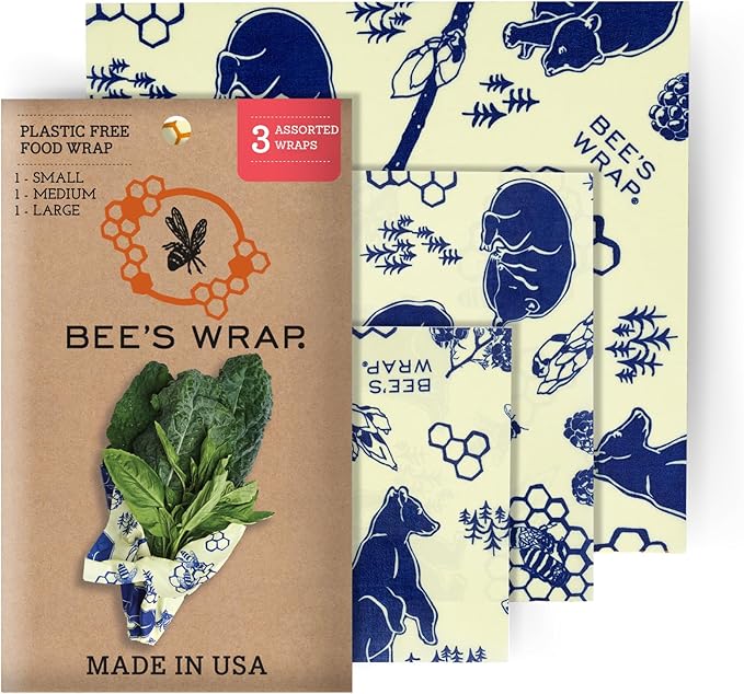 Bee's Wrap Beeswax Wraps for Food - Bees + Bears 3 Pack (S, M, L) Made in USA Reusable & Organic Food Wraps, Sandwich Wrap & Bowl Covers - Eco-Friendly Alternative to Aluminum Foil & Plastic Wrap-NeatNest