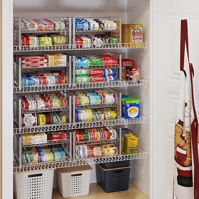 JKsmart 2-Tier Stackable Can Rack Organizer for Pantry, Adjustable Can Dispenser Holds Up to 62 Cans, Can Storage Holder for Various Ounces of Canned Food Soda Drinks, Silver, 2 Pack (Petent Pending)-NeatNest