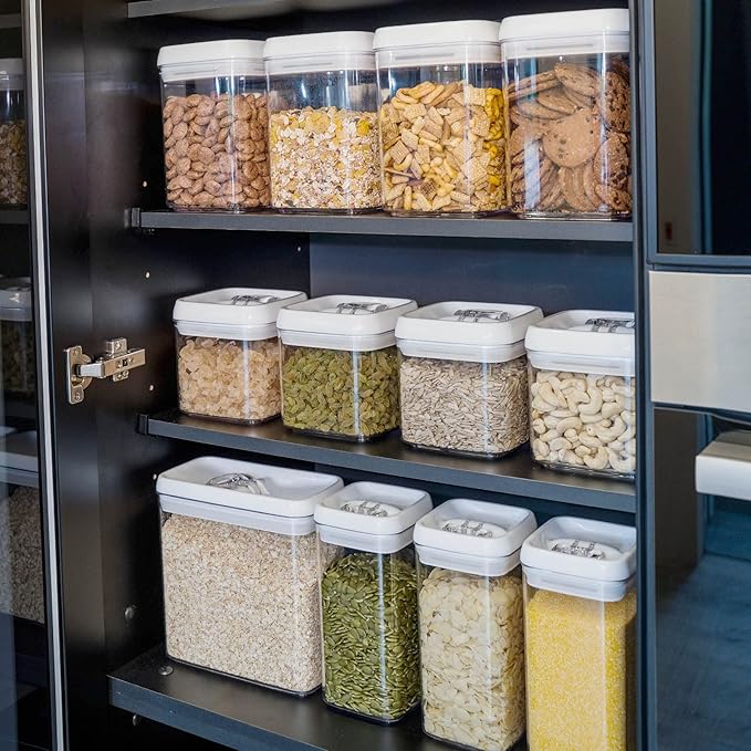 Felli Flip Tite Food Storage Container 5" LARGE Size Airtight Lid Lock Top, Stackable Kitchen Canister for Space Saving, Pantry Fridge Cupboard Organizer, Spice Seasoning Pet Treats Snack (1.1 qt)-NeatNest