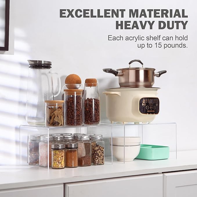 Acrylic Cabinet Organizer, Shelf Organizer, Set of 2 Spice Organization for Cabinet, Spice Rack, Stackable Kitchen Countertop Organizer | Cupboard, Pantry Shelves, and Storage Space Saver-NeatNest