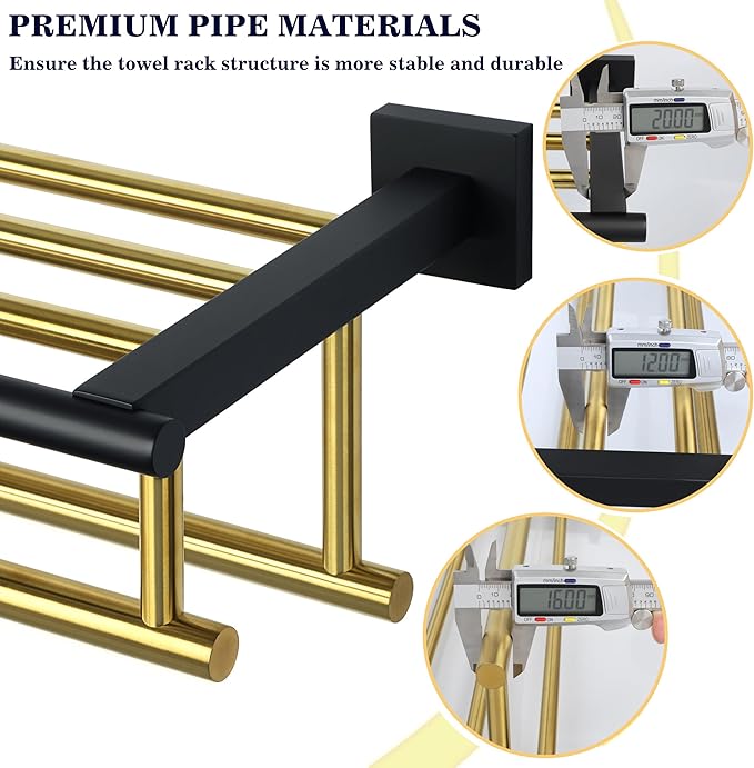 Alise Towel Rack,Towel Hanger with Double Towel Bars,Wall Mount Tower Holder for Bathroom and Lavatory,SUS 304 Stainless Steel Towel Shelf,Gold and Finish,32 Inch