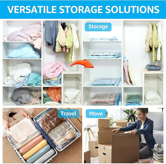 BoxLegend Vacuum Storage Bags 10 Combo Vacuum Pack Bags Space Saving Double Zipper Seal & Leak Valve Reusable for Clothes Pillow Comforters Bedding,2XL, 2L, 6S, 1 Large Pump-NeatNest