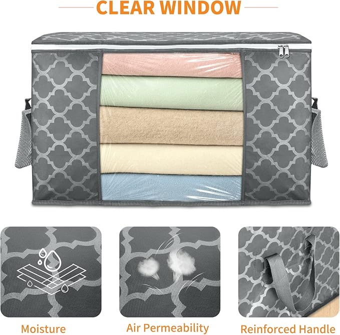 90 L Large Storage Bag Clothes Storage Organizer with Durable Handles for Closet Storage, Comforter, Blanket, Clothing, Bedding and Toys 6 Pack-NeatNest