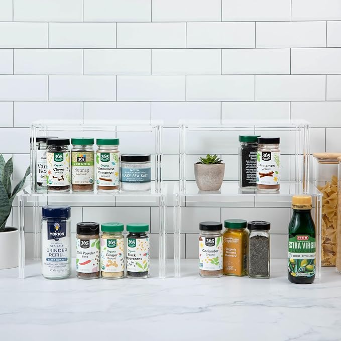 Acrylic Cabinet Organizer Set of 4 Spice Rack Desk Countertop Shelf Pantry Kitchen Storage and Organization Stackable Shelves