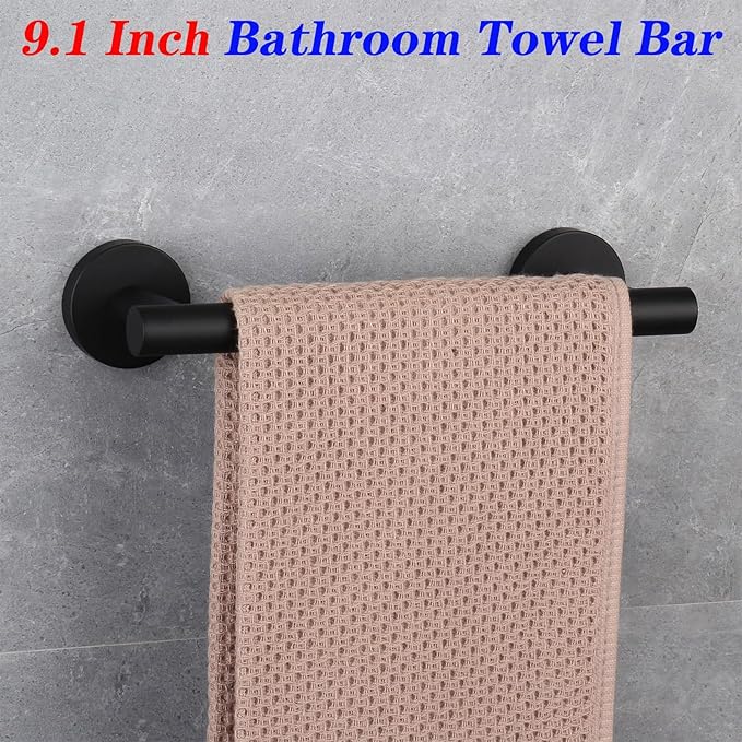 GERZWY 9-Inch Small Kitchen Towel Bar SUS 304 Stainless Steel Cabinet Hand Towel Bar Wall Mounted Bathroom Organizer Matte Black AG1101C23-BK