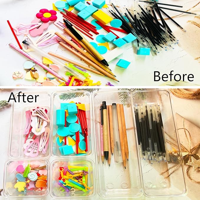 9 Pcs Clear Drawer Organizer Set, 3 Size Acrylic Drawer Storage Trays, Storage Tray for Makeup, Kitchen, Gadgets, Office-NeatNest