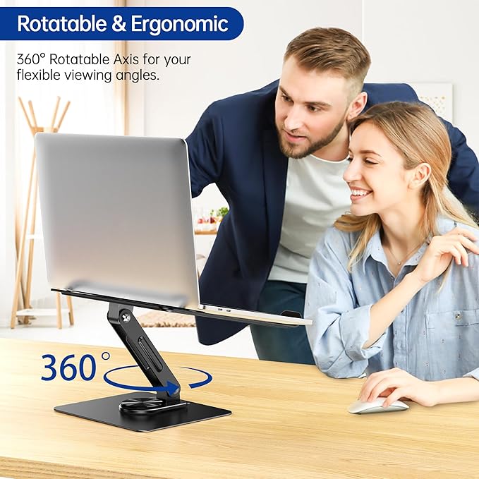 BESIGN LS12 Laptop Stand with 360° Rotating Base, Ergonomic Adjustable Notebook Holder, Riser Holder Computer Stand Compatible with Air, Pro, Dell, HP, Lenovo More 10-14" Laptops (Black)-NeatNest