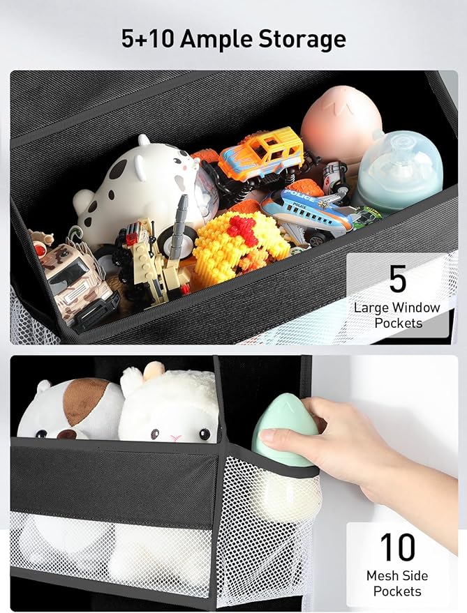 Yecaye 2 Pc Over the Door Organizer with 5 Bins 10 Side Pockets, 44lbs Load Hanging Bathroom and Bedroom Organizer, behind the Door Hanging Organizers for Nursery Newborn Baby Essential Stuff Black-NeatNest