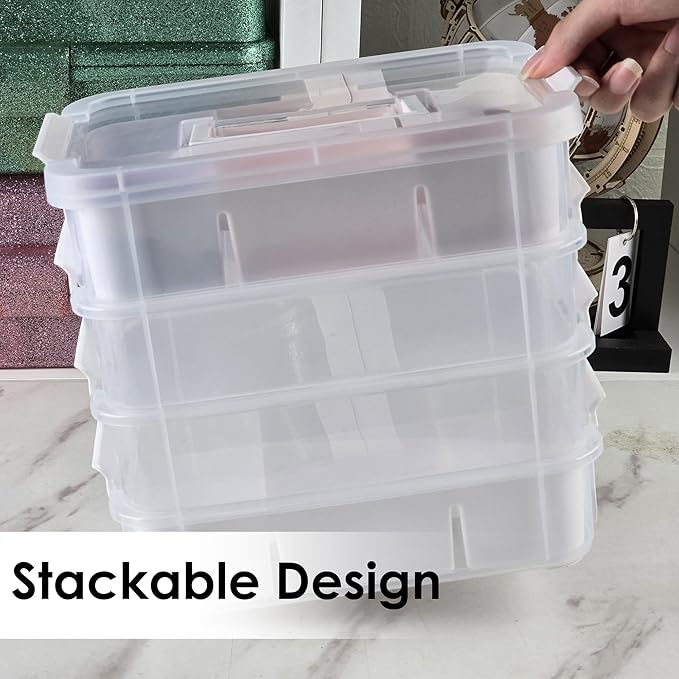 Craft Organizers and Storage, 11QT 4-Layer Durable Sewing Organizer for Sewing Supplies with 2 Removable Trays, DIY Kit Container for Seasonal Decor, Tool, Scrapbook and Art Supplies-NeatNest