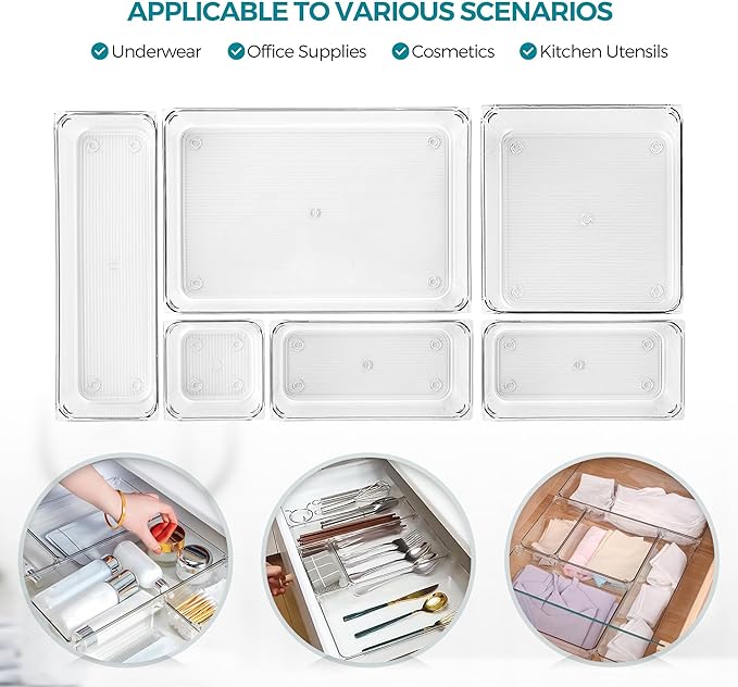 8 Pack Drawer Organizer - 6" X 9" Clear Acrylic Storage Bins with Non-Slip Pads, Versatile Desk Tray for Makeup, Jewelry, Kitchen, Bathroom, and Office Organization-NeatNest