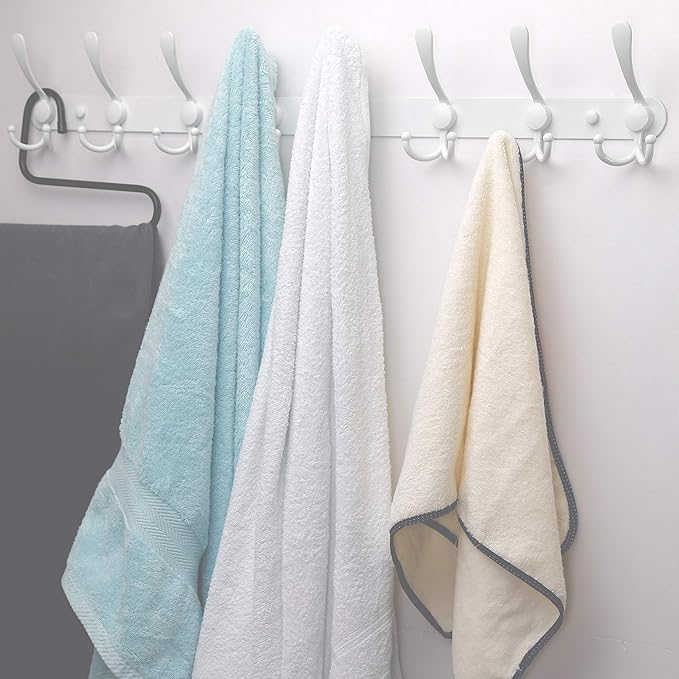 Dseap Coat Rack Wall Mount - 29.5” Long 8-Tri-Hooks Heavy Duty Coat Hanger Rail Wall Hooks for Hanging Coats Hats Clothing Clothes Purse Mudroom Entryway, White, Pack of 2-NeatNest
