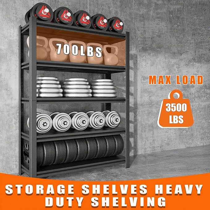 78''H Garage Storage Shelves Heavy Duty 3500 LBS Capacity Metal Garage Shelving, Adjustable 5 Tier Steel Industrial Shelving Units for Utility Room, Warehouse and Basement, Black (14''Dx40''Wx78''H)