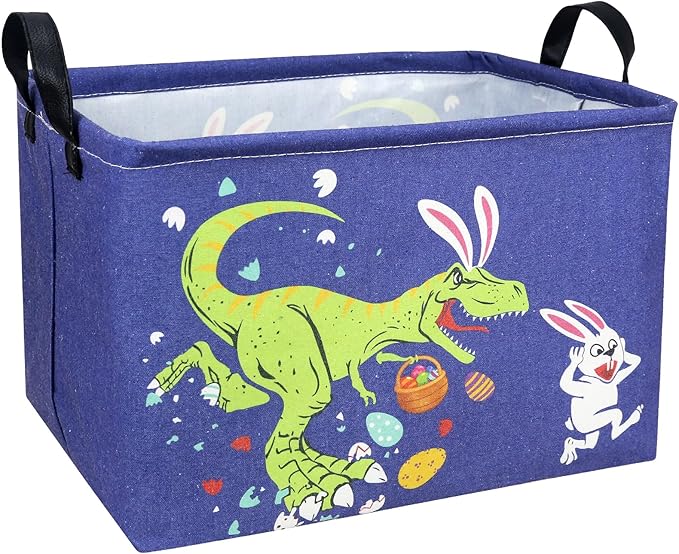 Dinosaur Easter Basket for Kid Large Empty Baby Rectangular Cute Easter Gift Storage Basket Bunny Eggs Décor (Dinosaur Rabbit)-NeatNest