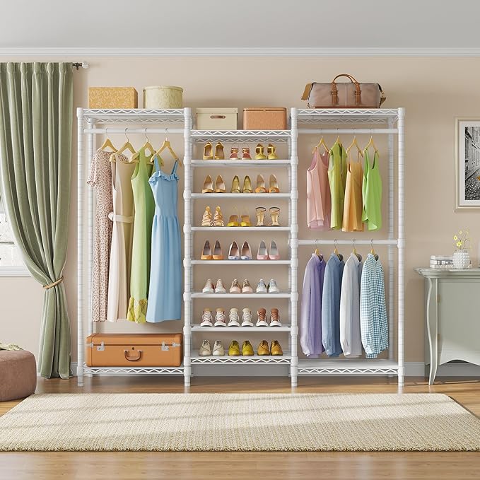 VIPEK S3 Freestanding Clothes Rack Heavy Duty Garment Rack 6-Tier Shoe Racks Closet Storage Organizer Large Wardrobe, Hanging Rod, Adjustable Metal Shelf, 68.9" L x 15.7" W x 76.4" H, White-NeatNest