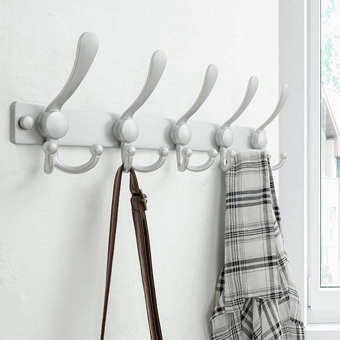Dseap Coat Rack Wall Mount 2.0 Pro: Heavy Duty 300% Thicker, 16" Stud Mount, Stainless Steel Wall Coat Hooks Hanger for Clothes Jackets Hats Entryway Closet, MaxStrong Series, Silver, Pack of 2