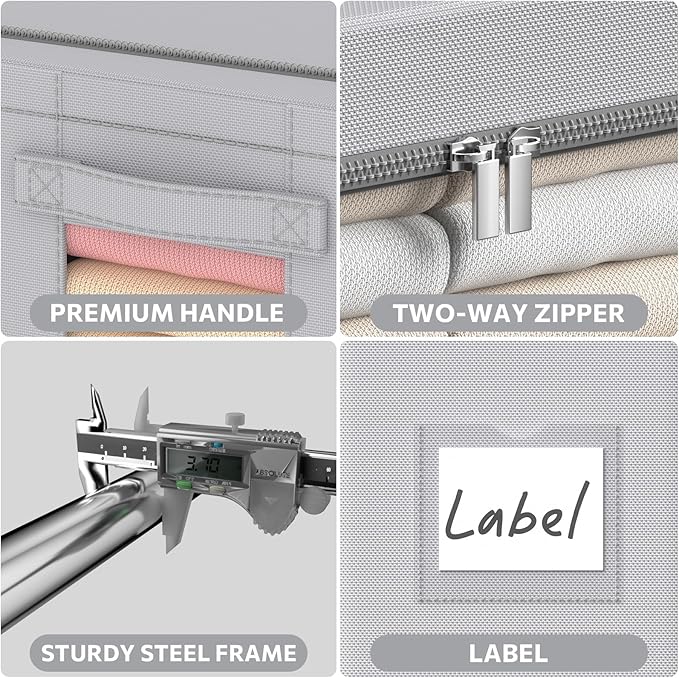 3Pack Frame Storage Box - Clothes Storage Bin Bags Oxford Fabric Foldable Stackable Container Organizer Set with Clear Window & Carry Handles Large Capacity (Grey, Small-22L)-NeatNest