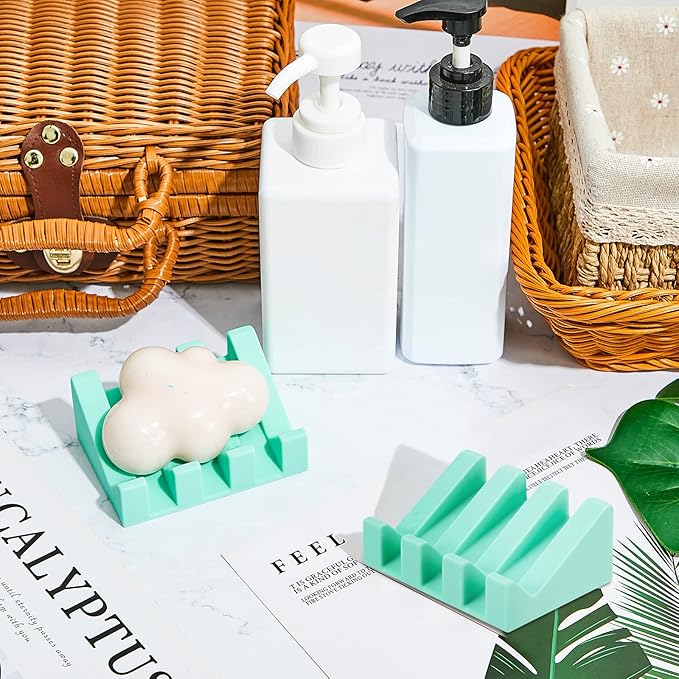 Cunhill 2 Pieces Silicone Soap Dish Self Draining Soap Dish Shower Waterfall Bar Soap Holder Tray with Drain Soap Saver for Kitchen Bathroom Accessories (Turquoise)-NeatNest