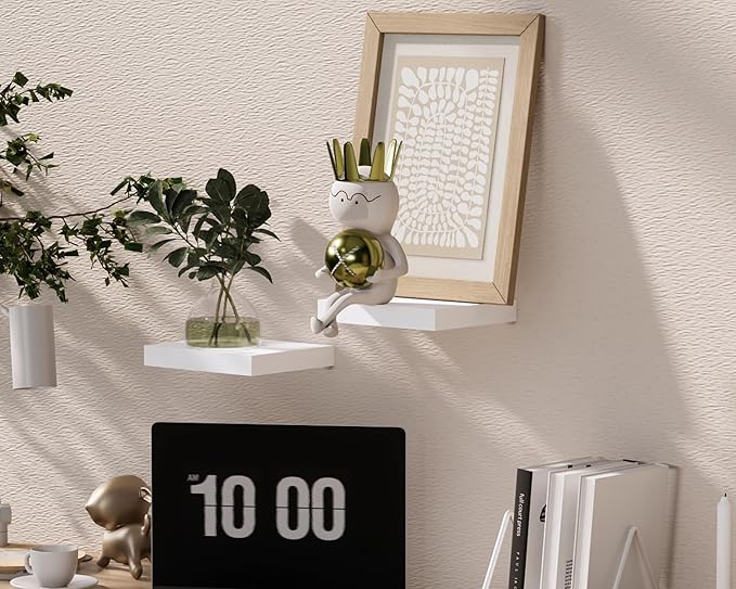 Floating Shelves for Wall – Solid Wood Square Design Wall Shelf with Hidden Brackets, Space Saving Storage & Decorative Display Shelf for Bathroom, Bedroom, Living Room & Kitchen