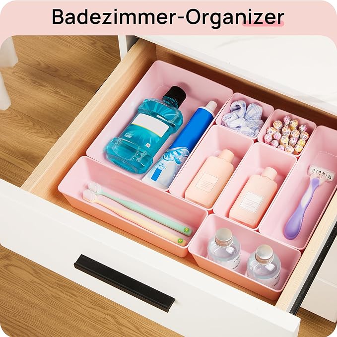 Vtopmart 25 PCS Plastic Drawer Organizers Set, 4-Size Versatile Bathroom and Vanity Drawer Organizer Trays, Storage Bins for Makeup, Bedroom, Kitchen Gadgets Utensils and Office-NeatNest