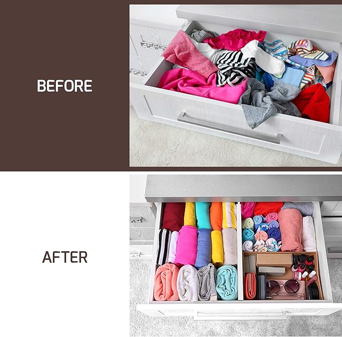 Adjustable Bamboo Drawer Divider Organizers - 6 Pack Large Expandable Drawer Organization Separators for Kitchen Utensils, Dresser, Bedroom, Bathroom, Baby Drawer, Office - 17.5” to 22" (White)-NeatNest